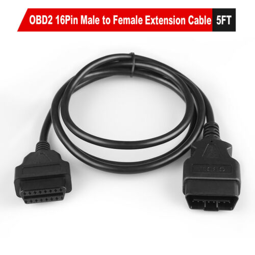 16 Pin Male To Female Obd2 1.5m 5ft Diagnostic Extension Adapter Cable Connector
