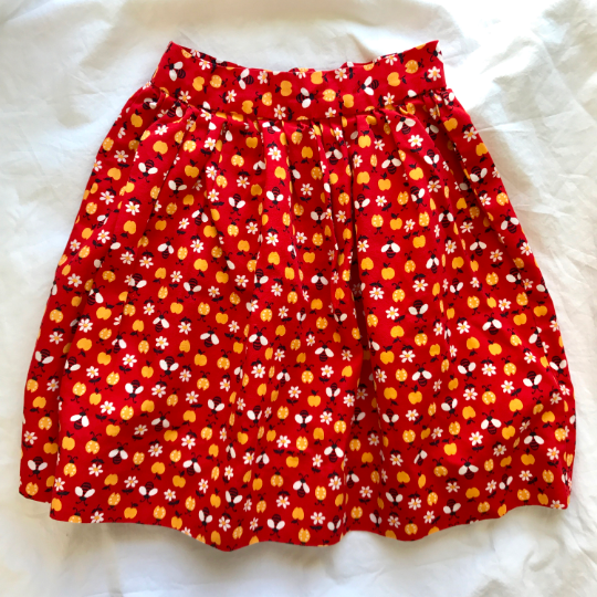 Vintage Handmade Girls Novelty Print Skirt Ladybug Daisies Apples Waist: 21.5"