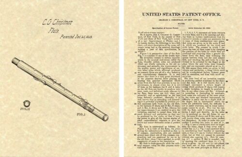 1st FLUTE US Patent 1849 Art Print READY TO FRAME Vintage Woodwind Christman