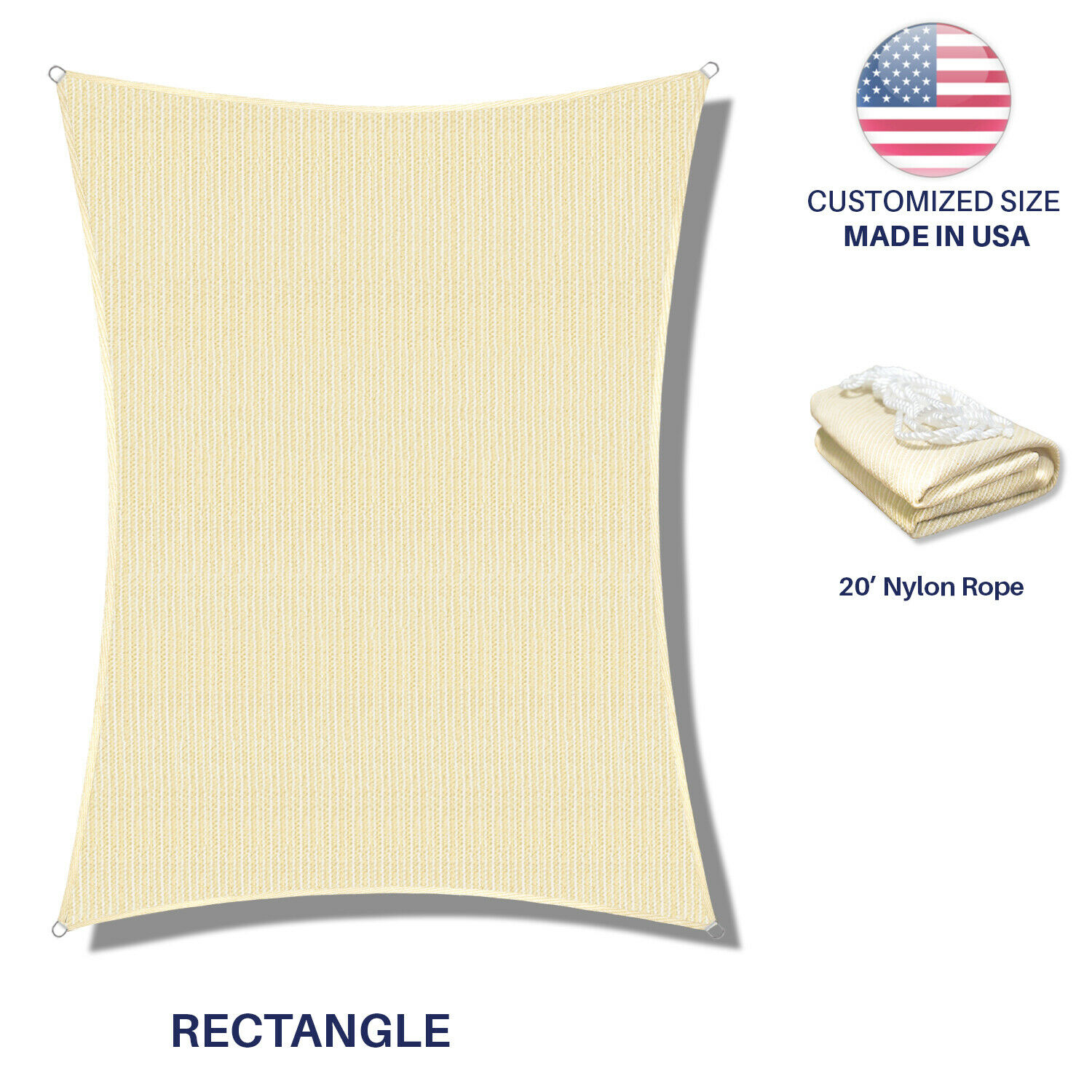 Beige Rectangle Square Sun Shade Sail Fabric Awning Top Canopy Custom 5'-24' FT