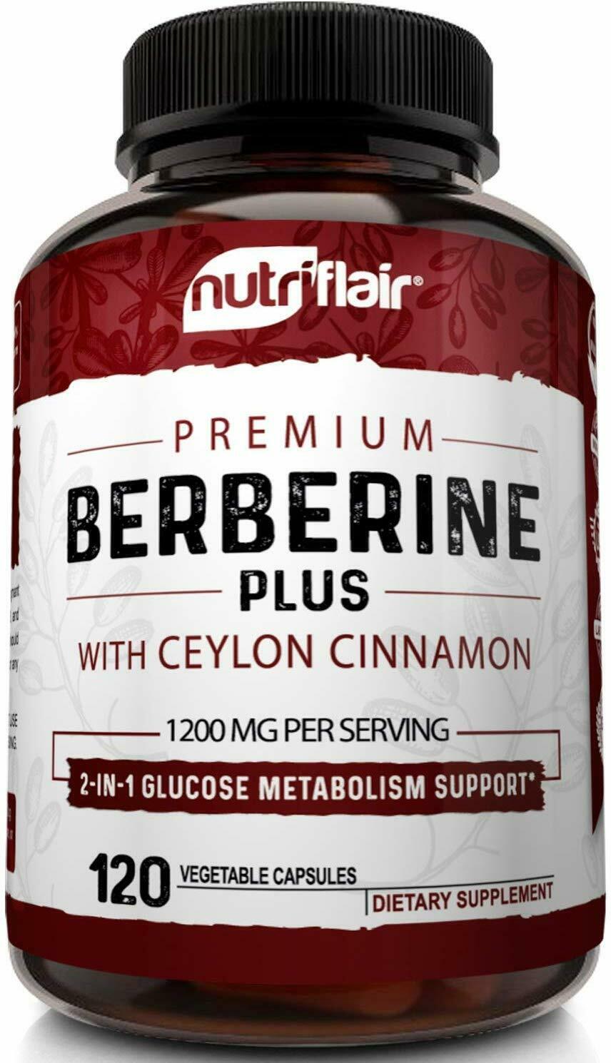 Premium Berberine HCL Pills 1200mg Plus Organic Ceylon Cinnamon - 120 Capsules