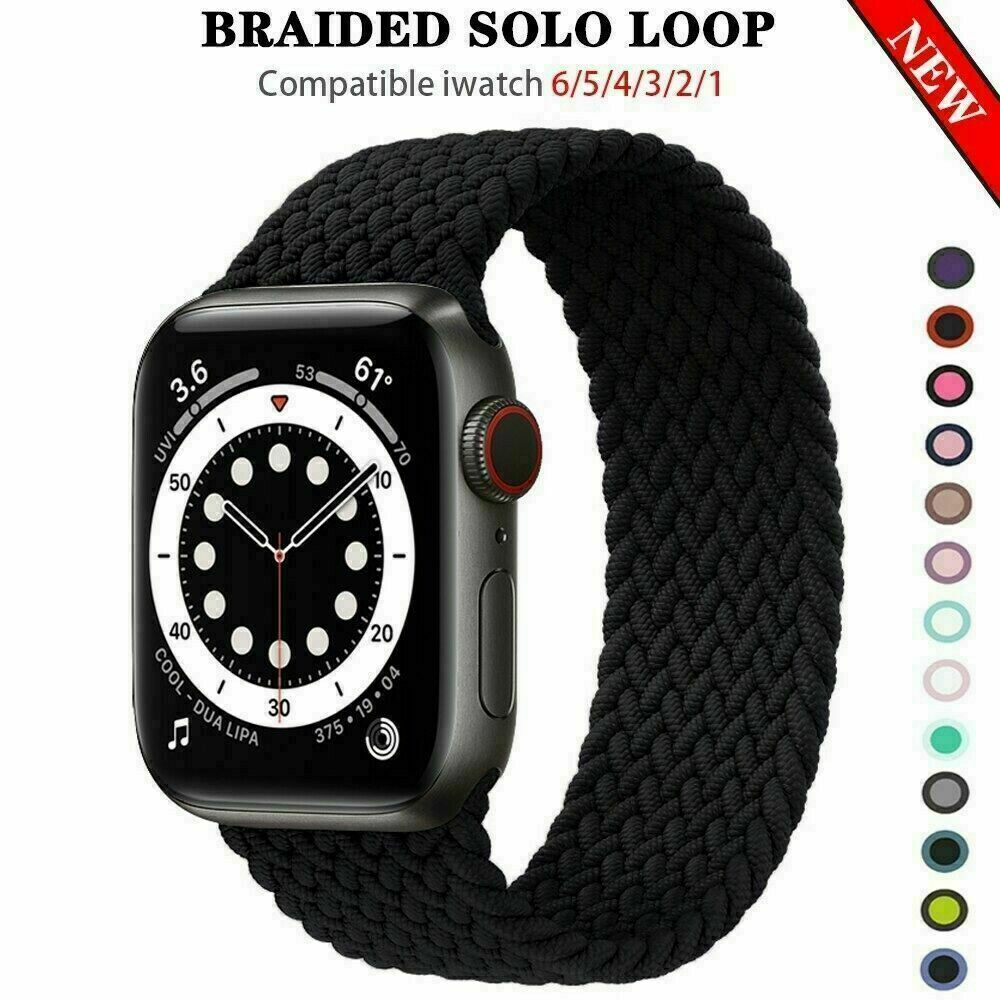 Braided Solo Loop Silicone iWatch Strap For Apple Watch Series 6 5 4 SE 40/44MM