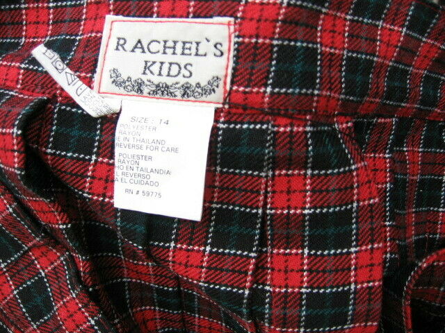 VINTAGE RACHEL'S KID RED BLACK PLAID PLEATED BUCKLED WRAP SKIRT - 14