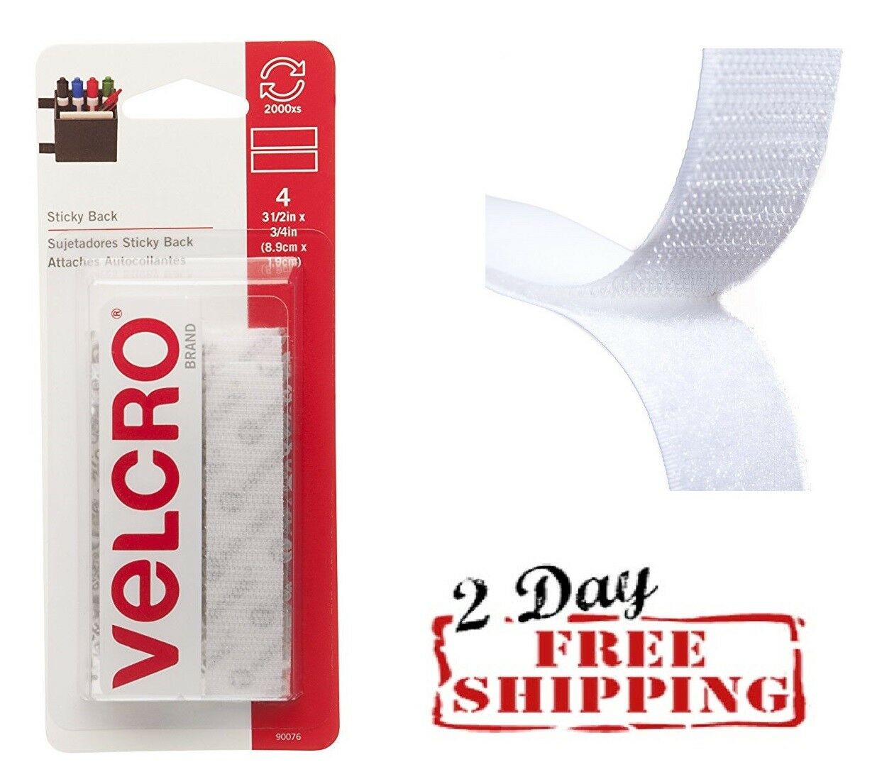 Sticky Back Tape 4 Pack VELCRO Peel & Stick Adhesive Hook Loop Closure Fastener