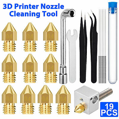 19Pcs 0.4mm Mk8 3D Printer Extruder Nozzle Needles Cleaning Tool Kit Ender Cr10