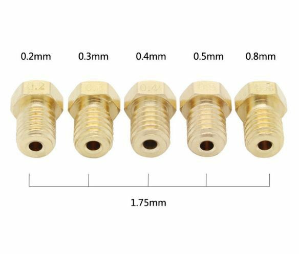 5Pcs 0.2/0.3/0.4/0.5/0.8mm Brass Nozzle 1.75mm 3DPrinter V5 V6 J-Head Hotend