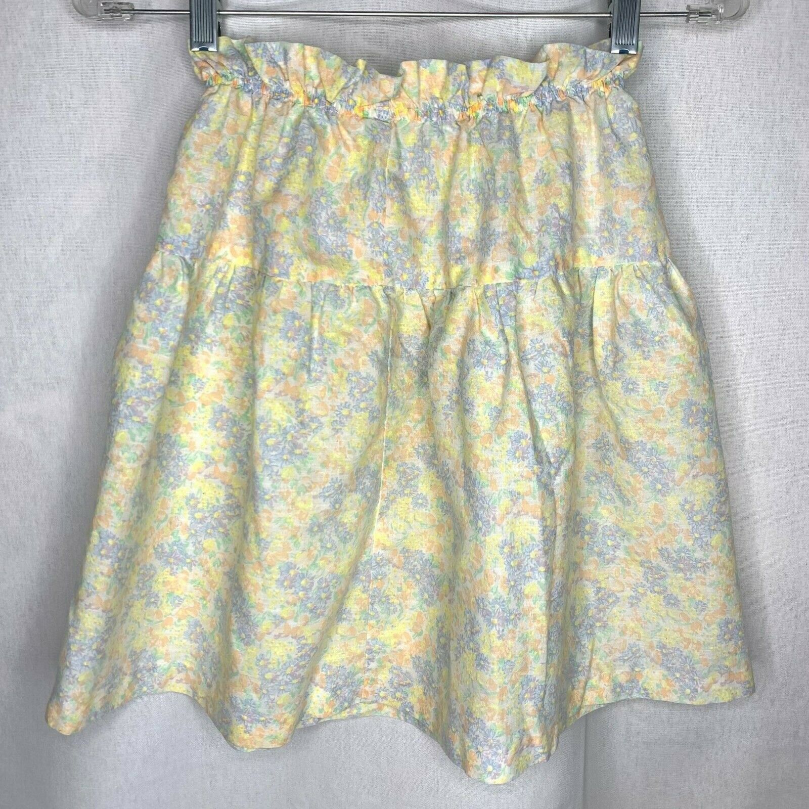 Vintage 70s Cottagecore Prairie Ruffle Skirt by Pandora Size 10 Yellow Blue