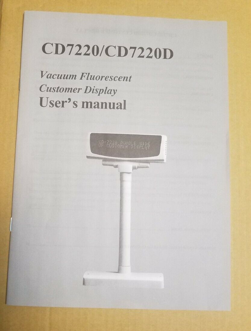 Partner Tech Cd7220 Vacuum Fluorescent Customer Display Pole 2 Line 2 X 20
