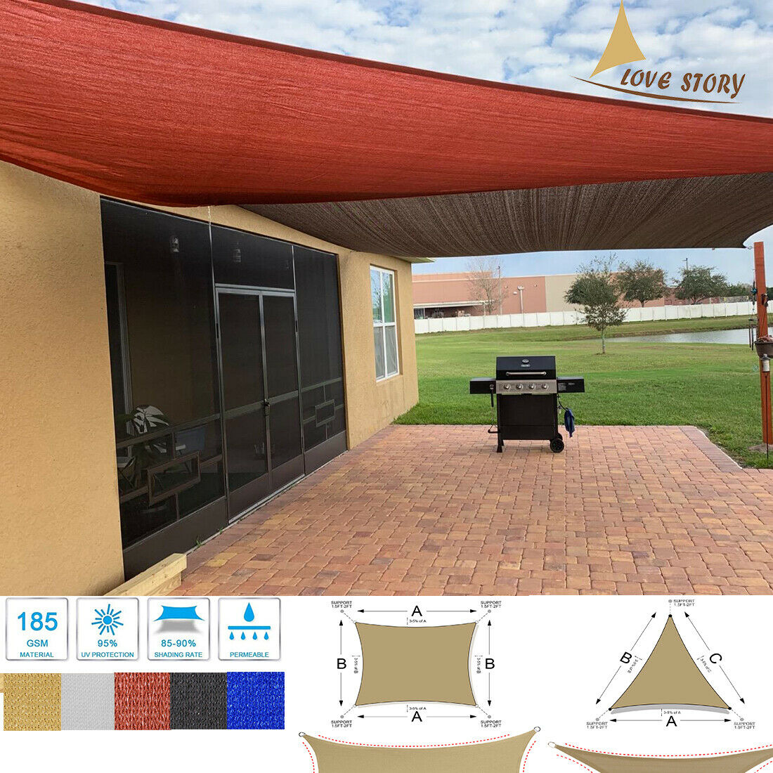 Sun Shade Sail Canopy Uv Block Awning For Outdoor Patio Garden Backyard