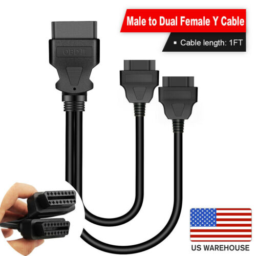 1ft Obd2 Ii Splitter Extension Y Cable 16 Pin Male To Dual Female Adapter Elm327