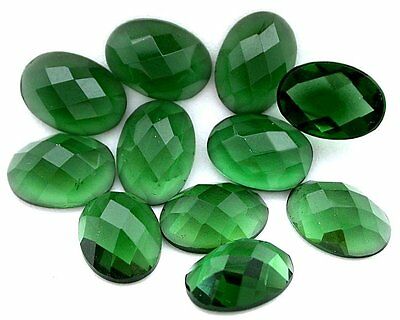 Two 14x10 Oval Faceted Flat Bottom Synthetic Green Quartz Cab Cabochon Gem Stone