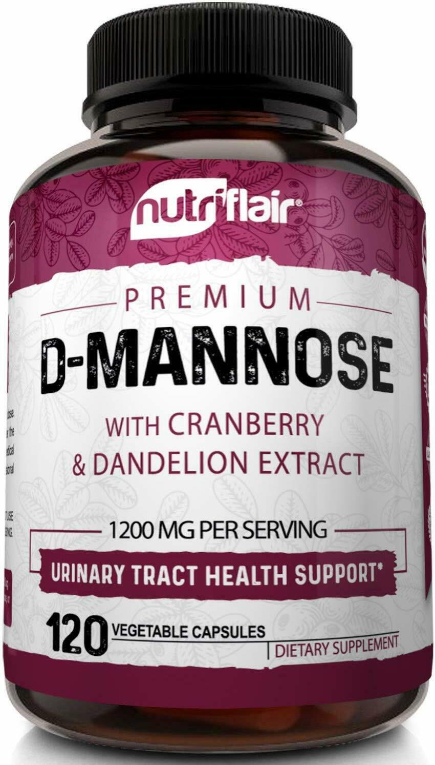 D-Mannose 1200mg, 120 Capsules with Cranberry & Dandelion Extract - UTI Support
