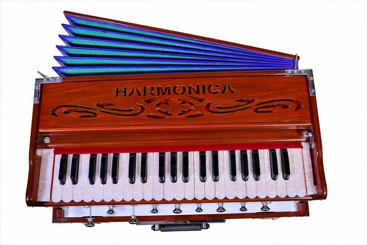 Portable 3.5 Octave 9 Stopper Laying Style Harmonium Baja And Coupler Wood Brown