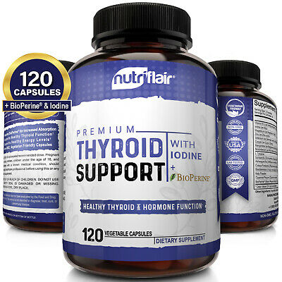 Thyroid Support with iodine, BioPerine, 120 Capsules - Natural Prostate Support