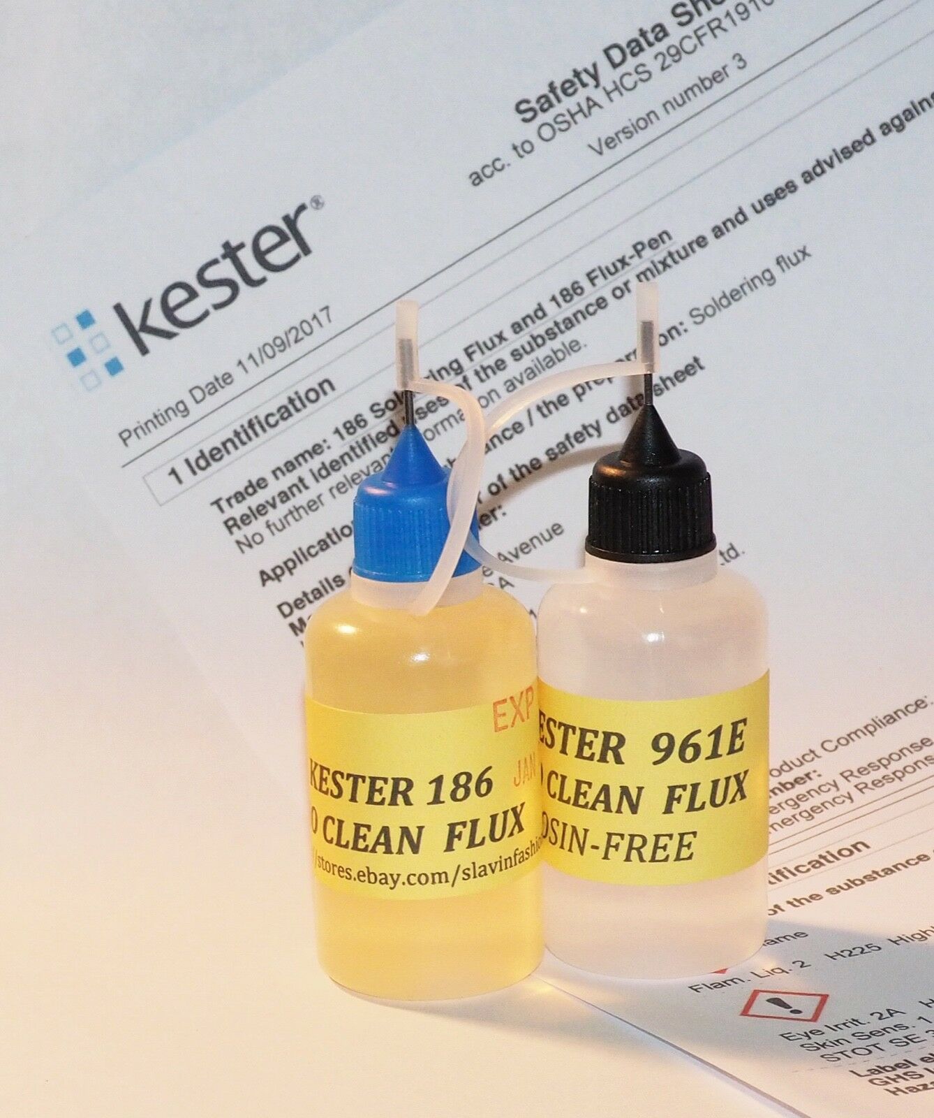 60 Ml. Combo  Kester 961e  +  Kester 186  Soldering Lead Free Flux  No Clean