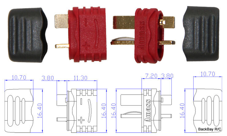 10 Male / Female New Style T-Plug (Deans Style) Connectors - No Heat Shrink