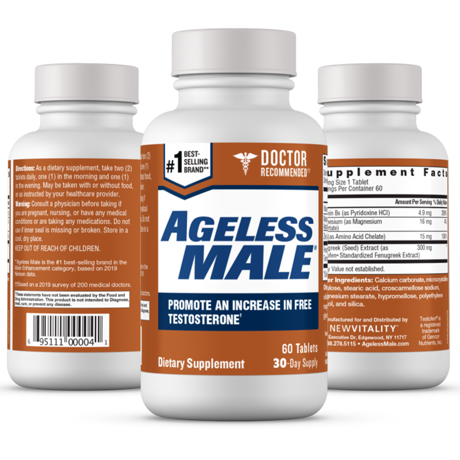 Ageless Male Free Testosterone Booster By New Vitality - New - 60 Tablets