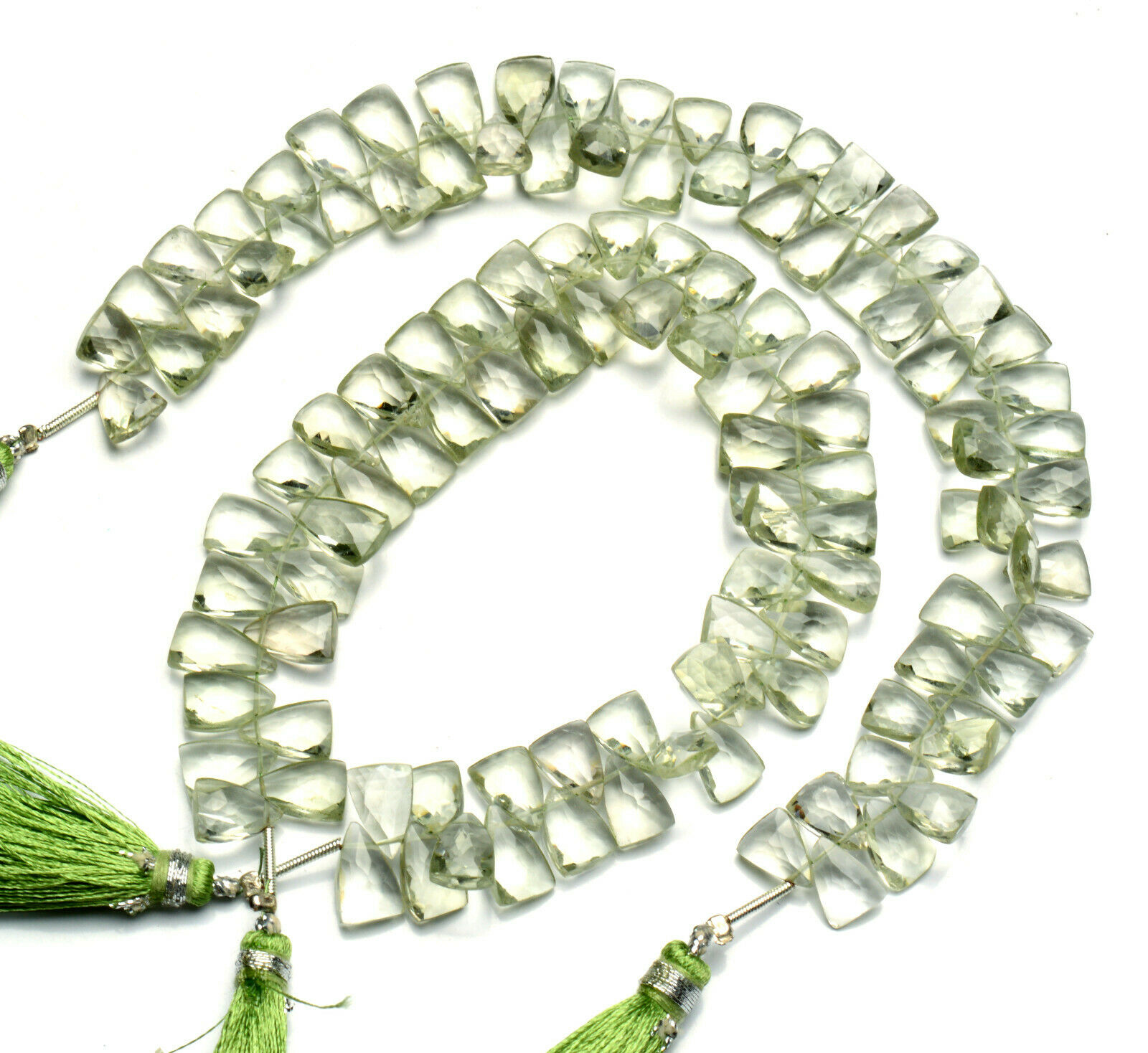 Natural Gem Green Amethyst Prasiolite 10x7mm Size Faceted Triangle Shape Beads9"
