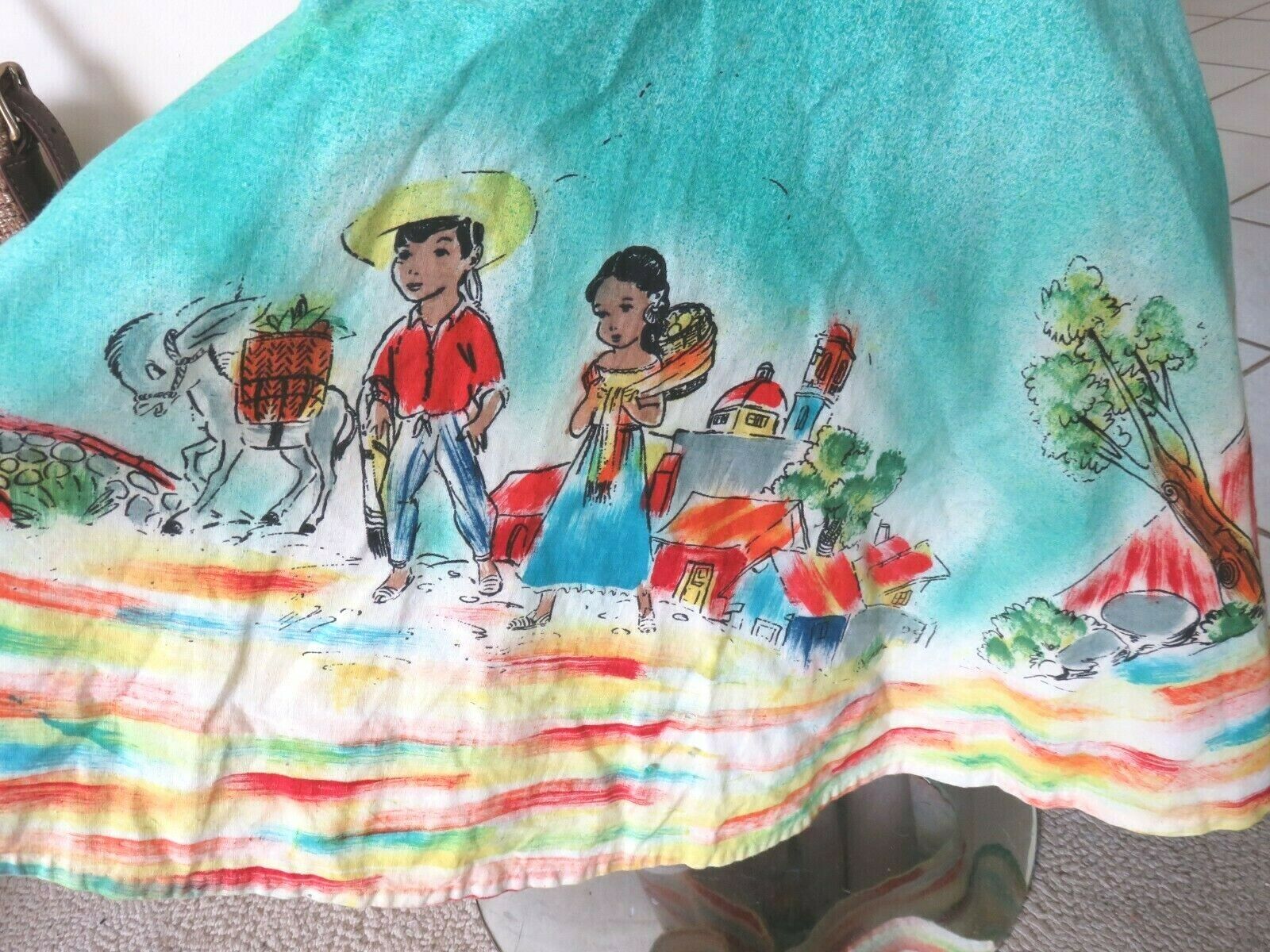 VINTAGE 50's CHLD'S TIPICANO MEXICAN CIRCLE SKIRT HAND PAINTED SZ 10