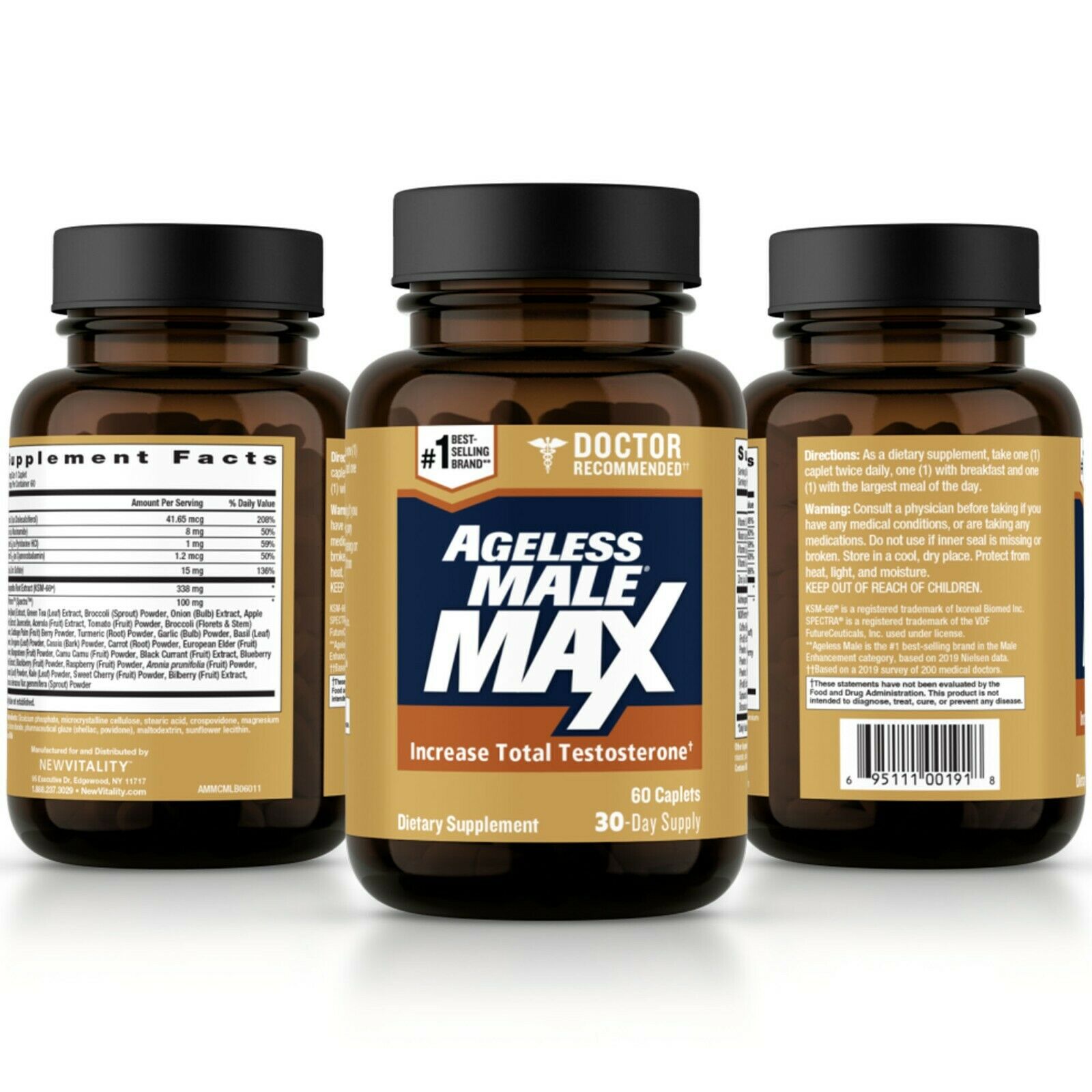 Ageless Male Max Testosterone Booster By New Vitality - 60 Caplets Free Shipping