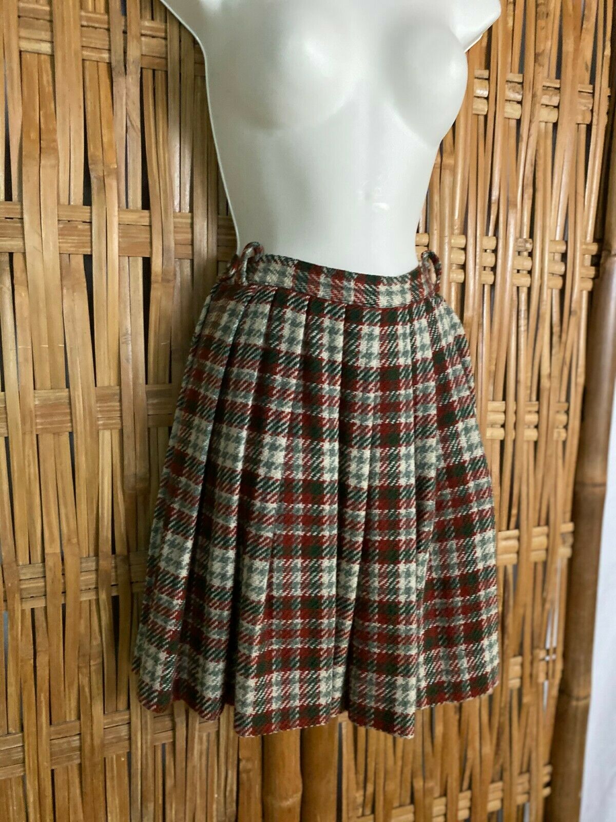 Vtg 60s Hand Made Wool Plaid Pleated Short Skirt School Girl Child Waist 22"  S