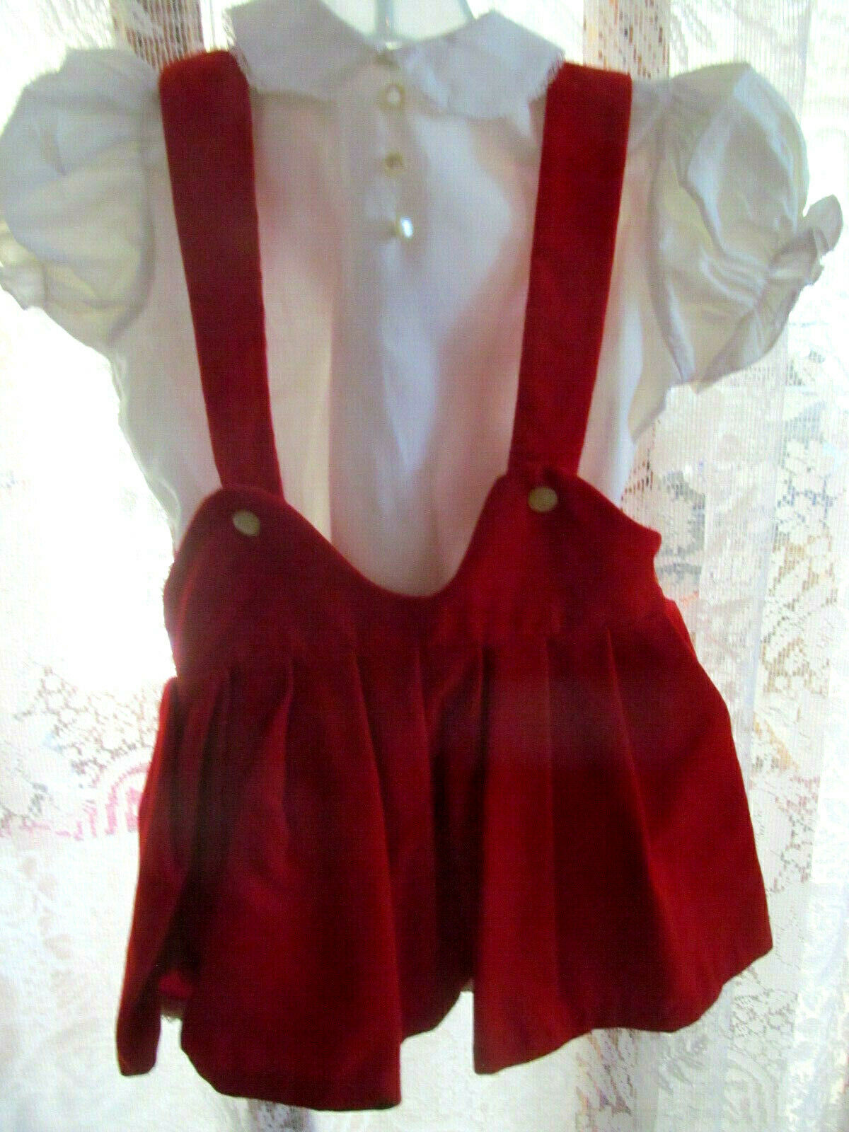 Vintage 1950s Toddler Girl Red Velvet Skirt Jumper W/blouse~langs Kwiki~size 2