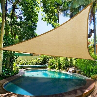 10' X 10' X 10' Sun Shade Sail Triangle, Sand Outdoor Canopy For Patio Lawn Yard