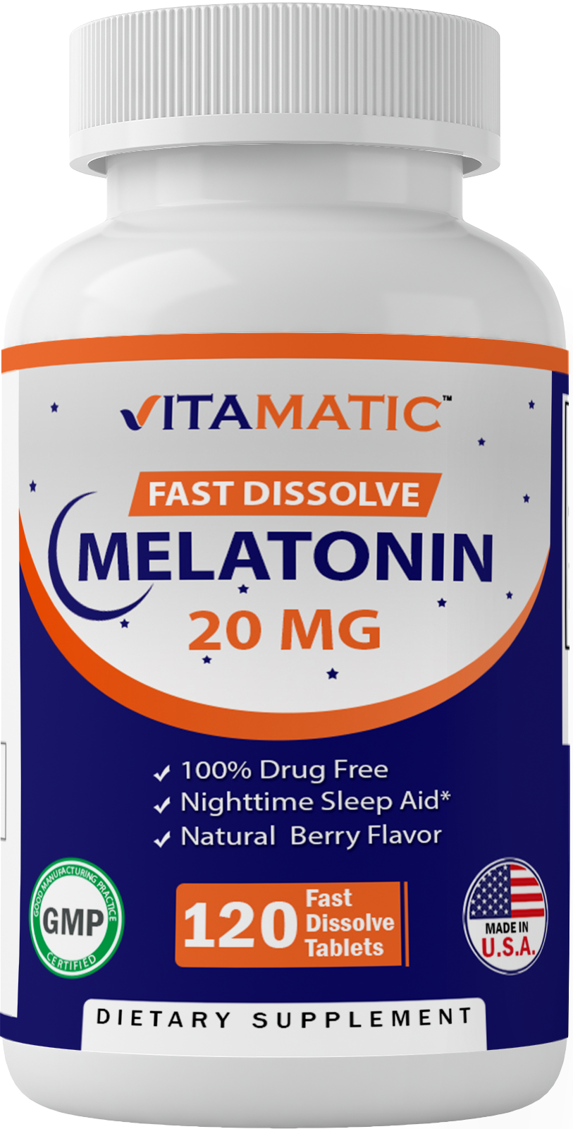 Vitamatic Melatonin 20 Mg Fast Dissolve 120 Tablets - Nighttime Sleep Aid