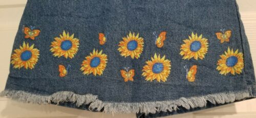 Vintage 1990's AMY BYER Girls Blue Denim Sunflowers & Butterflies Skort Size 4