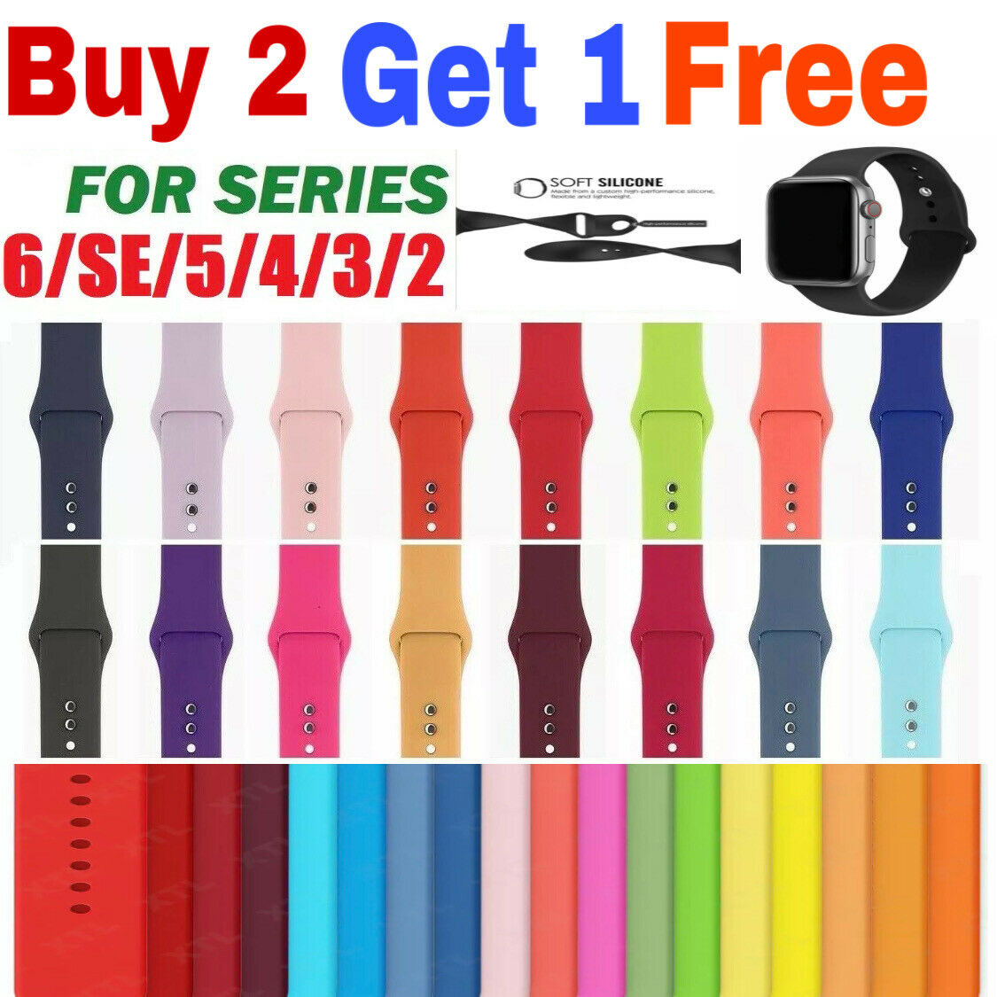 Silicone Band Strap For Apple Iwatch Series 1/2/3/4/5/6 Sports 38/40/42/44mm
