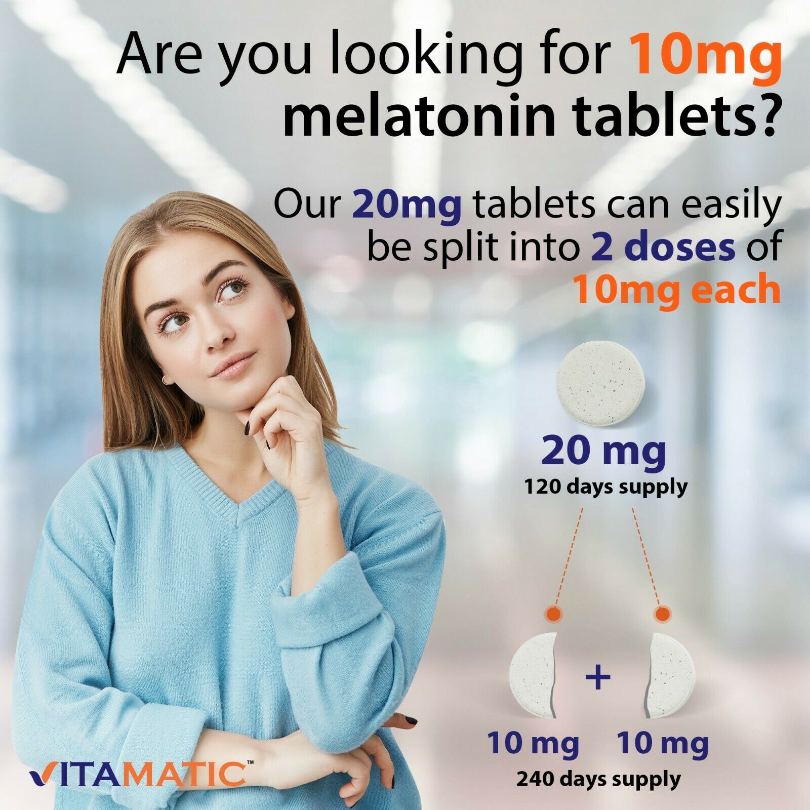 Vitamatic Melatonin 20 mg Fast Dissolve 120 Tablets - Nighttime Sleep Aid