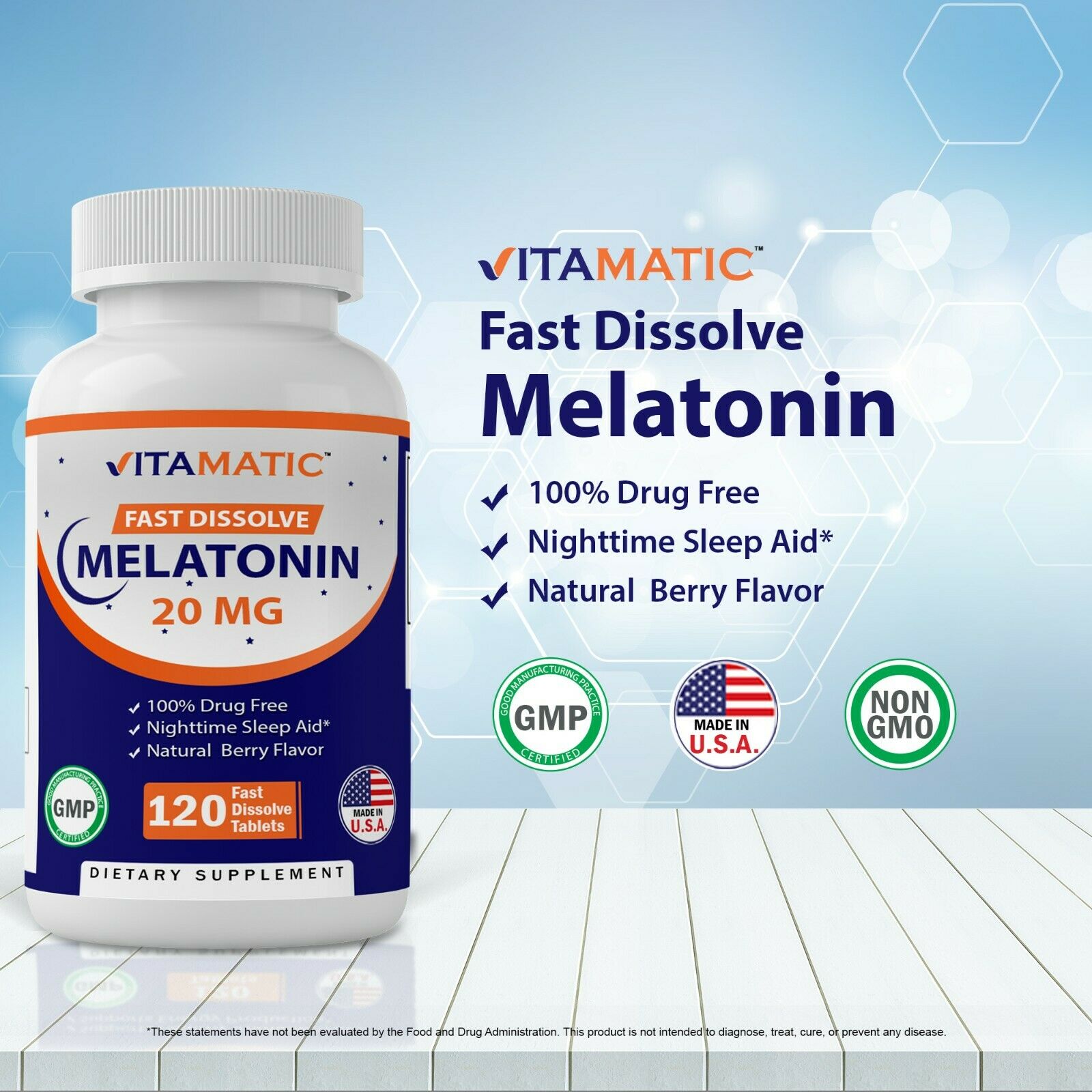 Vitamatic Melatonin 20 mg Fast Dissolve 120 Tablets - Nighttime Sleep Aid