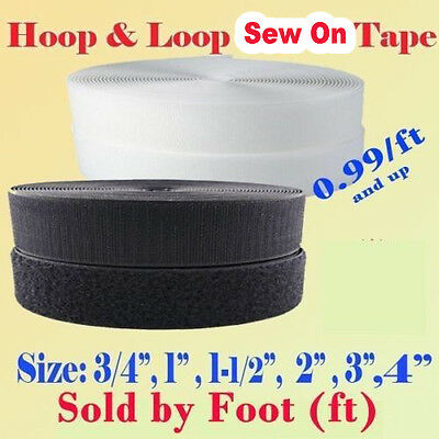 Black/White Sew-on BY FOOT Hook & Loop Tape 3/4 1 1.5 2 3 4 5 6 7