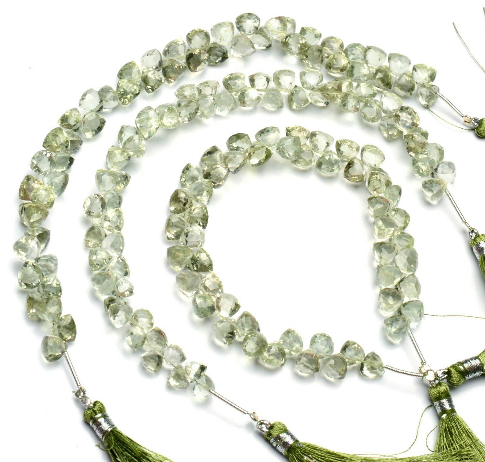Natural Gem Green Amethyst Prasiolite 7mm Size Faceted 3D Trillion Beads 9