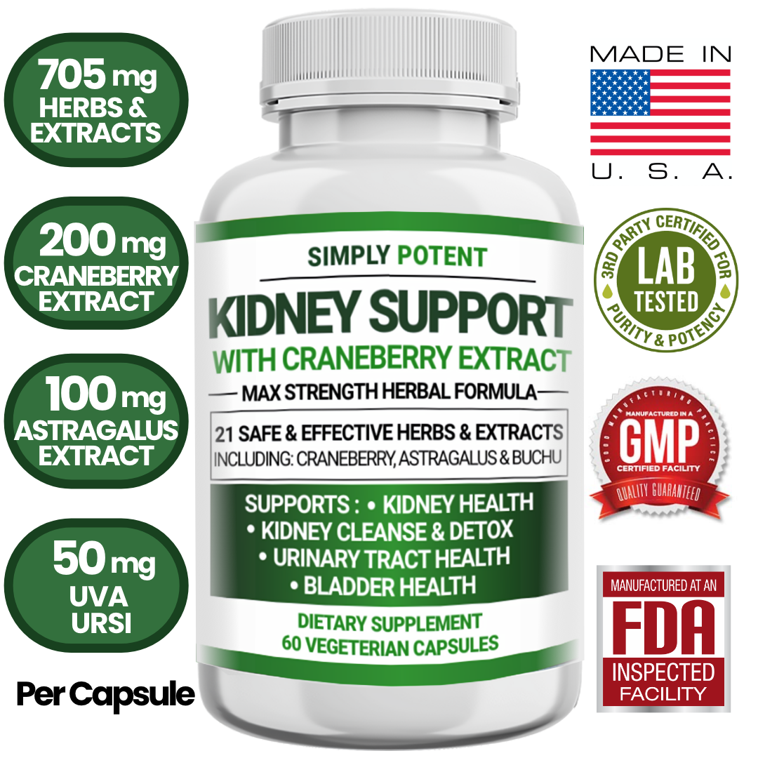 Kidney Support Restore Cleanse Detox Flush 705mg Capsule W Cranberry For Uti