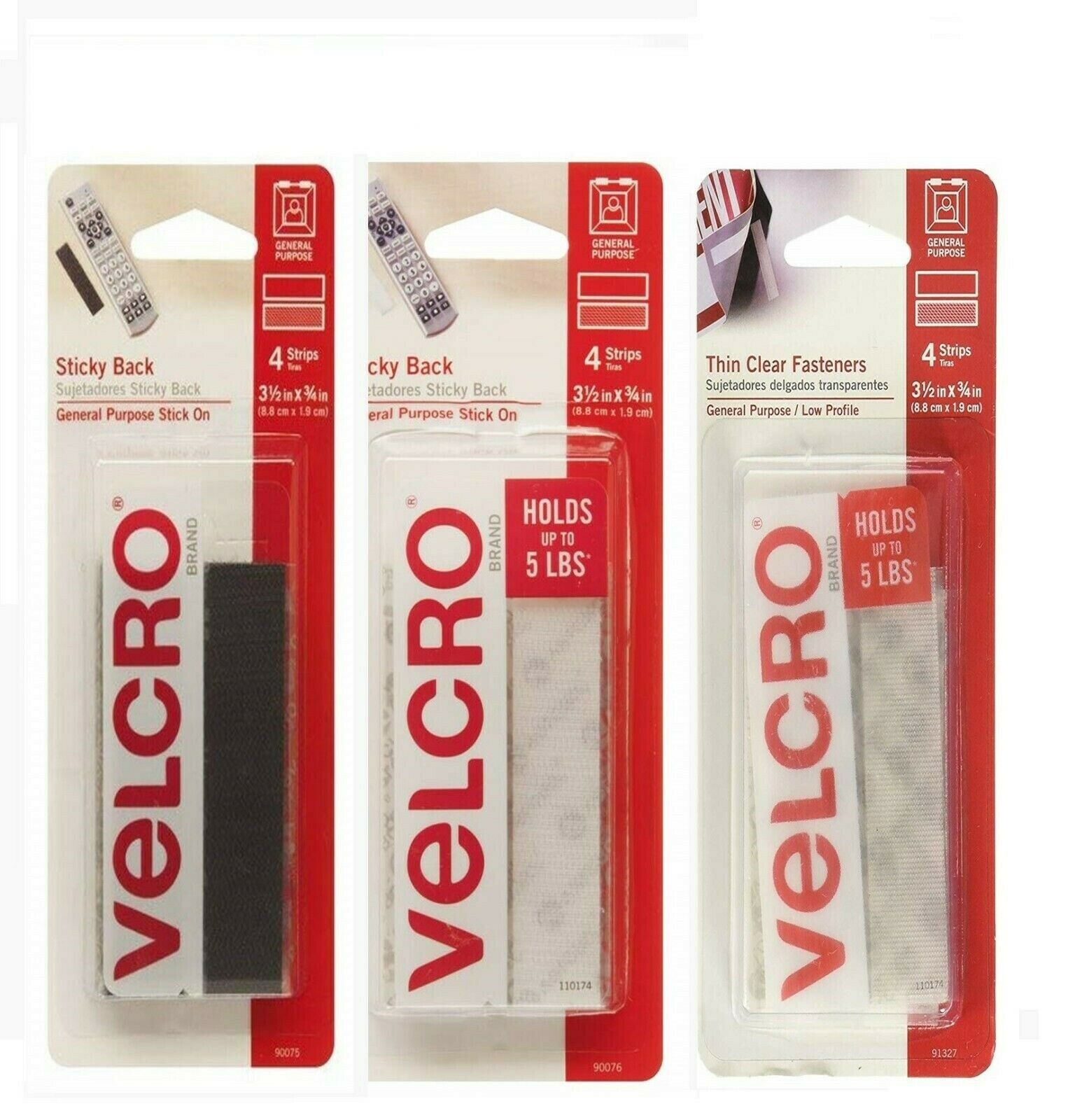 Sticky Back Tape 4 Pack Strong Peel & Stick Adhesive Hook Loop Closure Fastener
