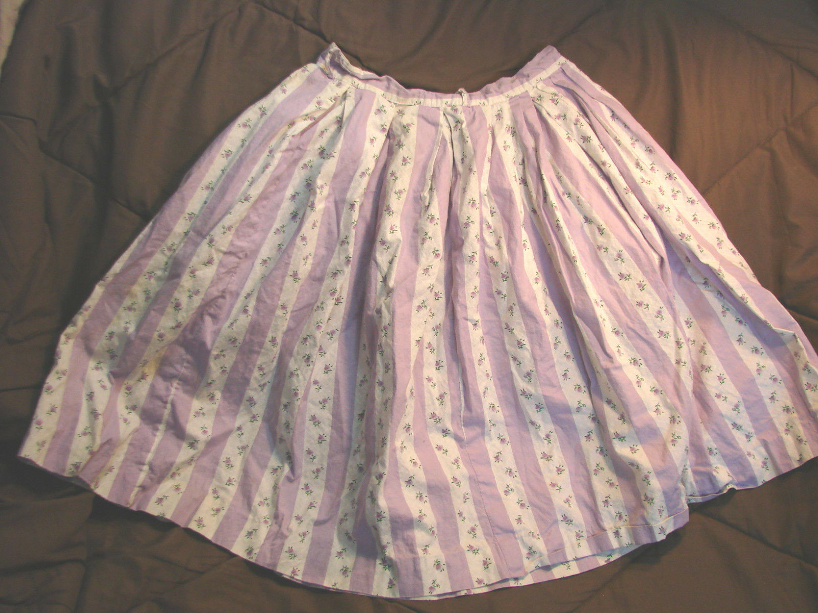 Vintage 50s Girls Childs Skirt  Stripes Floral 5-6 Lilac Spring Cotton