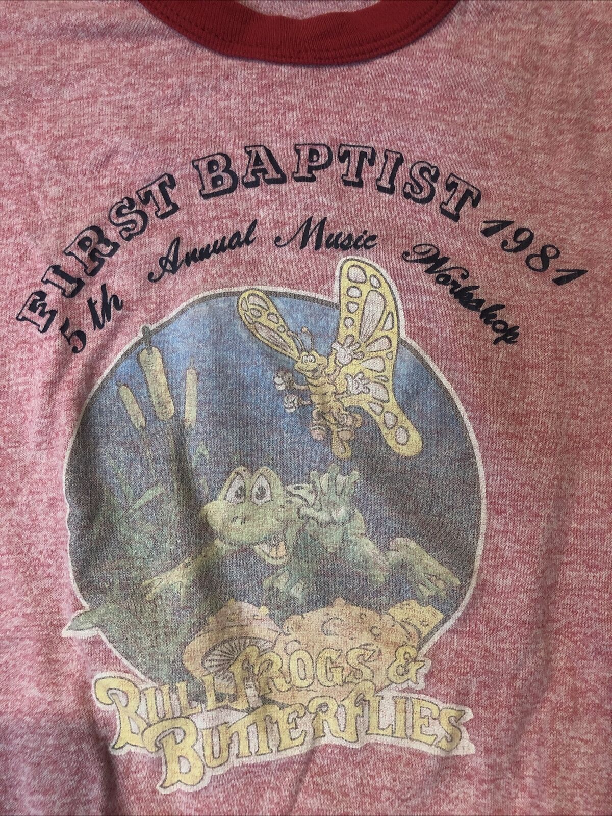 vintage 1981 first Baptist T-shirt youth size large bullfrogs butterflies