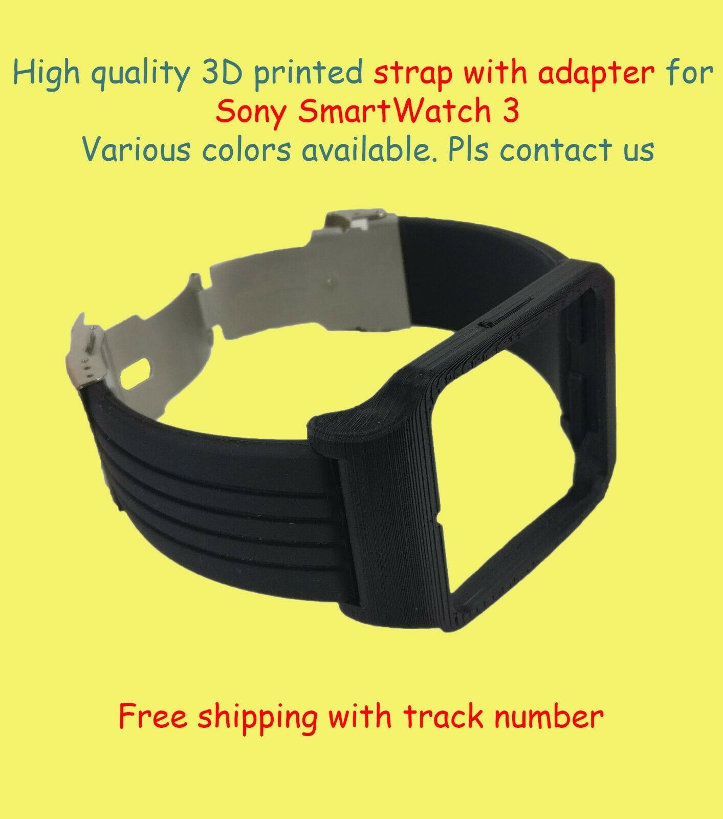 Sony Smartwatch 3 Swr50 Adapter & Black Silicone Strap