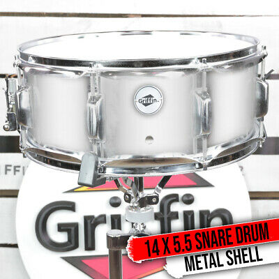 GRIFFIN Metal Snare Drum 14x5.5 Steel Chrome Shell Percussion Head Key Hardware
