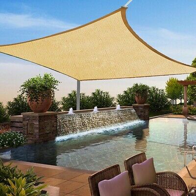 8' X 10' Sun Shade Sail, Square Sand 185gsm Uv Block Canopy For Patio Lawn Yard